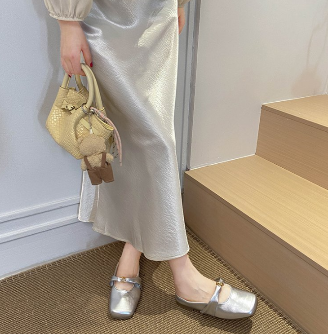 Mary Jane closed toe block heel mules, slip-on women's half slide mules, gentle style casual outdoor lazy shoes